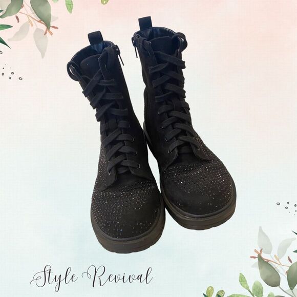 Black Rhinestone Encrusted Combat Boots - Size 8 Girls - Picture 5 of 9